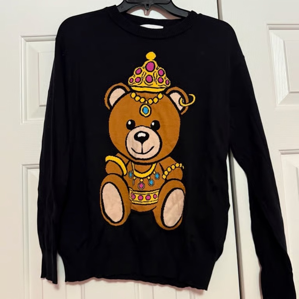 Moschino Black Sweater with Brown Bear Design